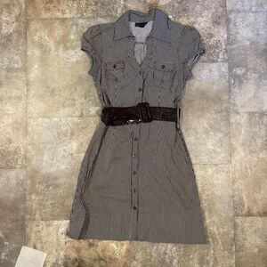 iz byer vintage y2k brown white pinstripe dress chunky braided belt size medium